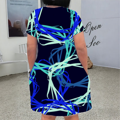 Ptahra B Women's V Neck Short Sleeve Dress/Plus Size