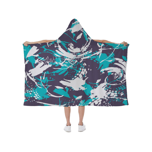 Ptahra B Blue/turquoise/White Art Design Hooded blanket With Soft Fleece Lining