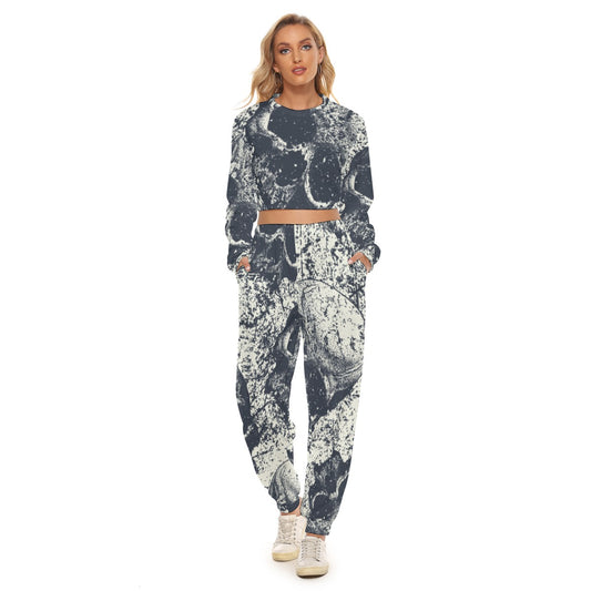 Ptahra B Women's Casual Art Crop Sweatshirt Suit