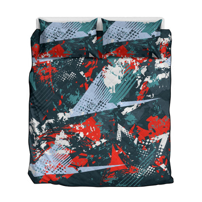 Ptahra B Sporty/Red/Grey Quilt & Pillow Cases With  Edge-wrapping Strips