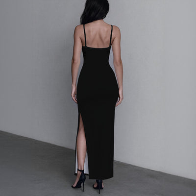 Ptahra B Women's Black Long Dress with Slit
