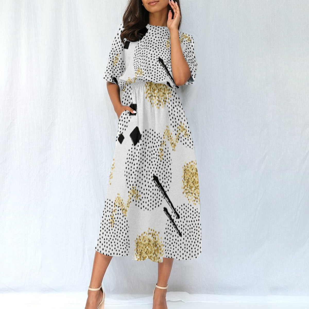 Ptahra B Women's Multi-Circle with Black Elastic Waist Dress