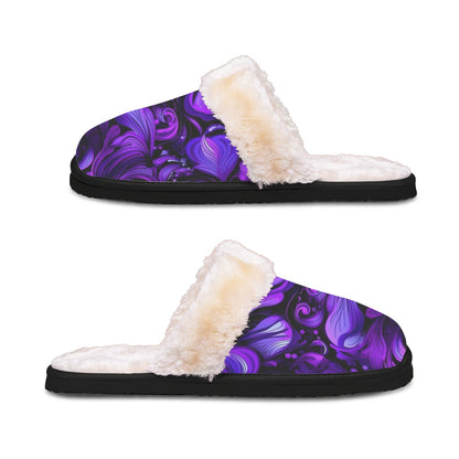 Ptahra B Women's Purple Floral Home Plush Slippers