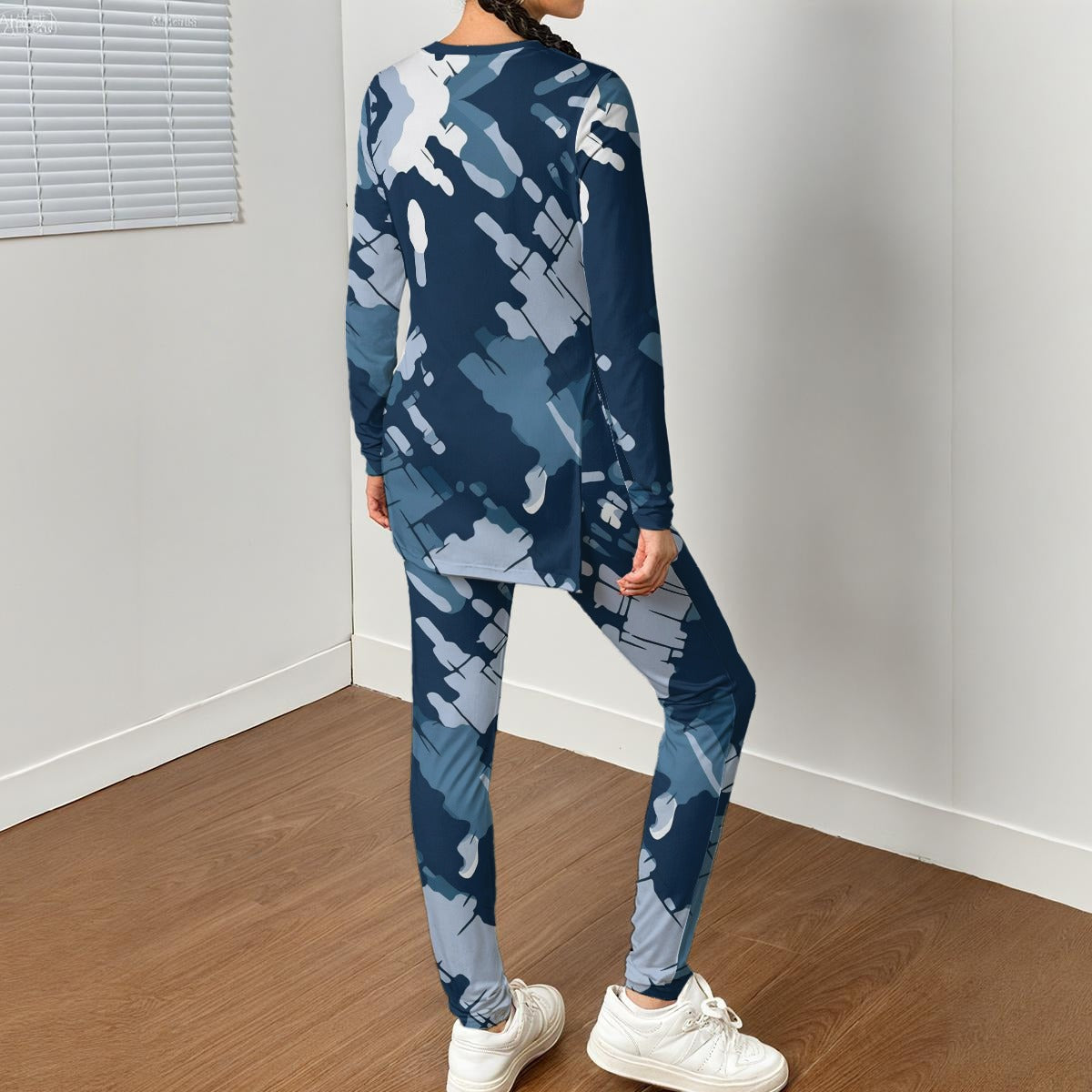 Ptahra B Women's Multi-Blue/White Side Split T-shirt Set