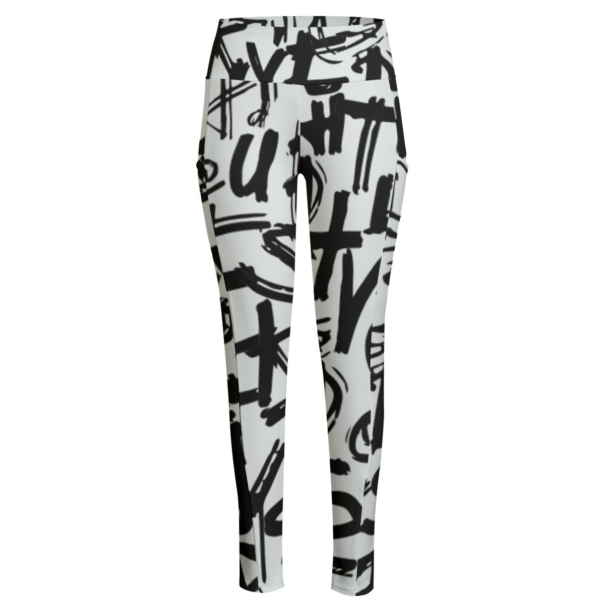 Ptahra B Women's Art Lettering High Waist Leggings With Side Pocket