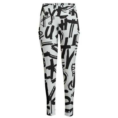 Ptahra B Women's Art Lettering High Waist Leggings With Side Pocket