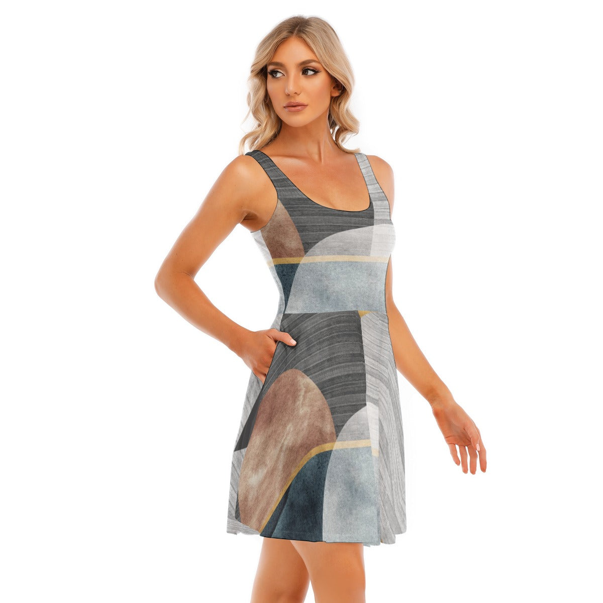 Ptahra B Women's Grey/Brown Modern Tank Vest Dress