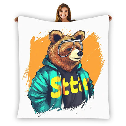 Ptahra White Cool Bear Single-Side Flannel Blanket