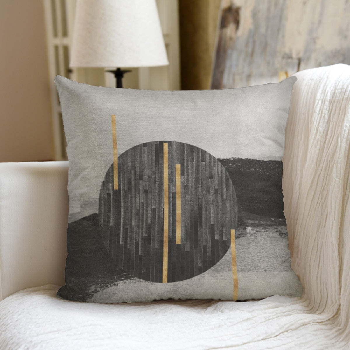 Ptahra B Grey/Black with gold Design couch pillow with pillow Inserts