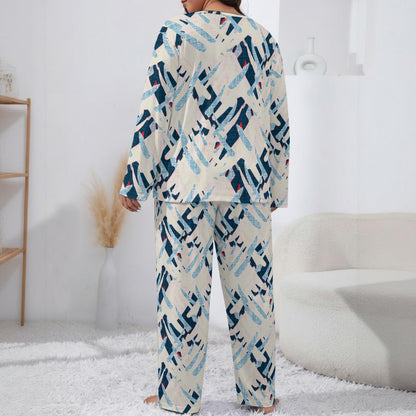 Ptahra Women’s White Multi-Blue Pattern Loungewear Set