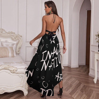 Ptahra Women’s Elegant Mesh Lace/Black White Star "Imagination Print" Evening Dress