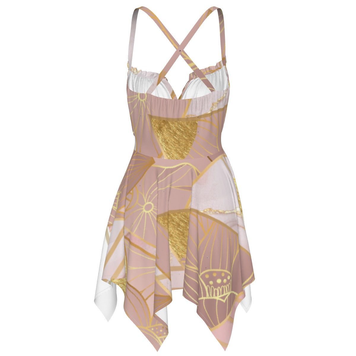 Ptahra B Women's Elegant Style Deep Pink with Gold Slip Dress