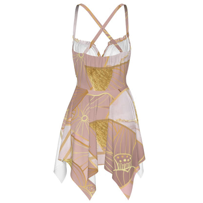 Ptahra B Women's Elegant Style Deep Pink with Gold Slip Dress