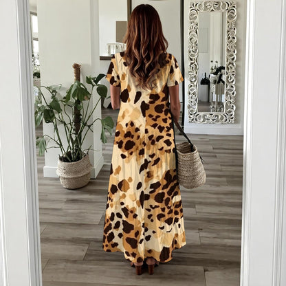 Ptahra Women's Light Beige/Leopard Pattern Long Dress