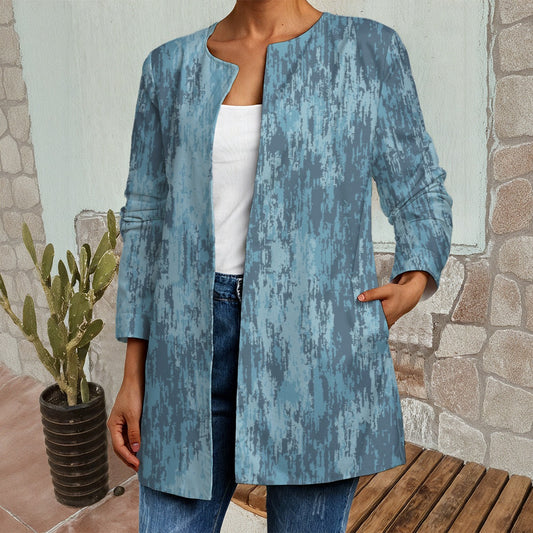 Ptahra B Women's Blue Smudge Paint Style Faux Sweater Cardigan