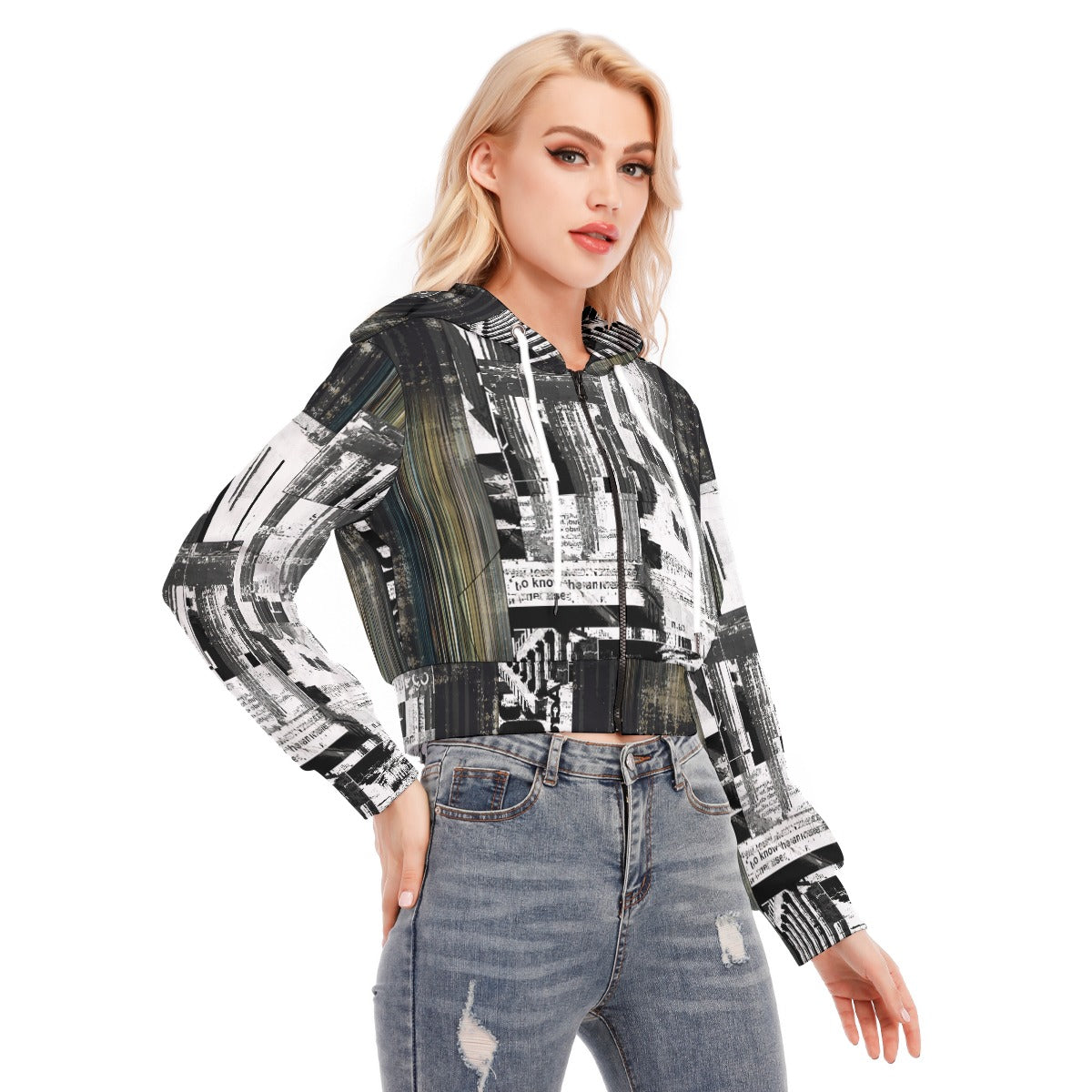 Ptahra B Women's Graphic Design Crop Top Hoodie With Zipper Closure