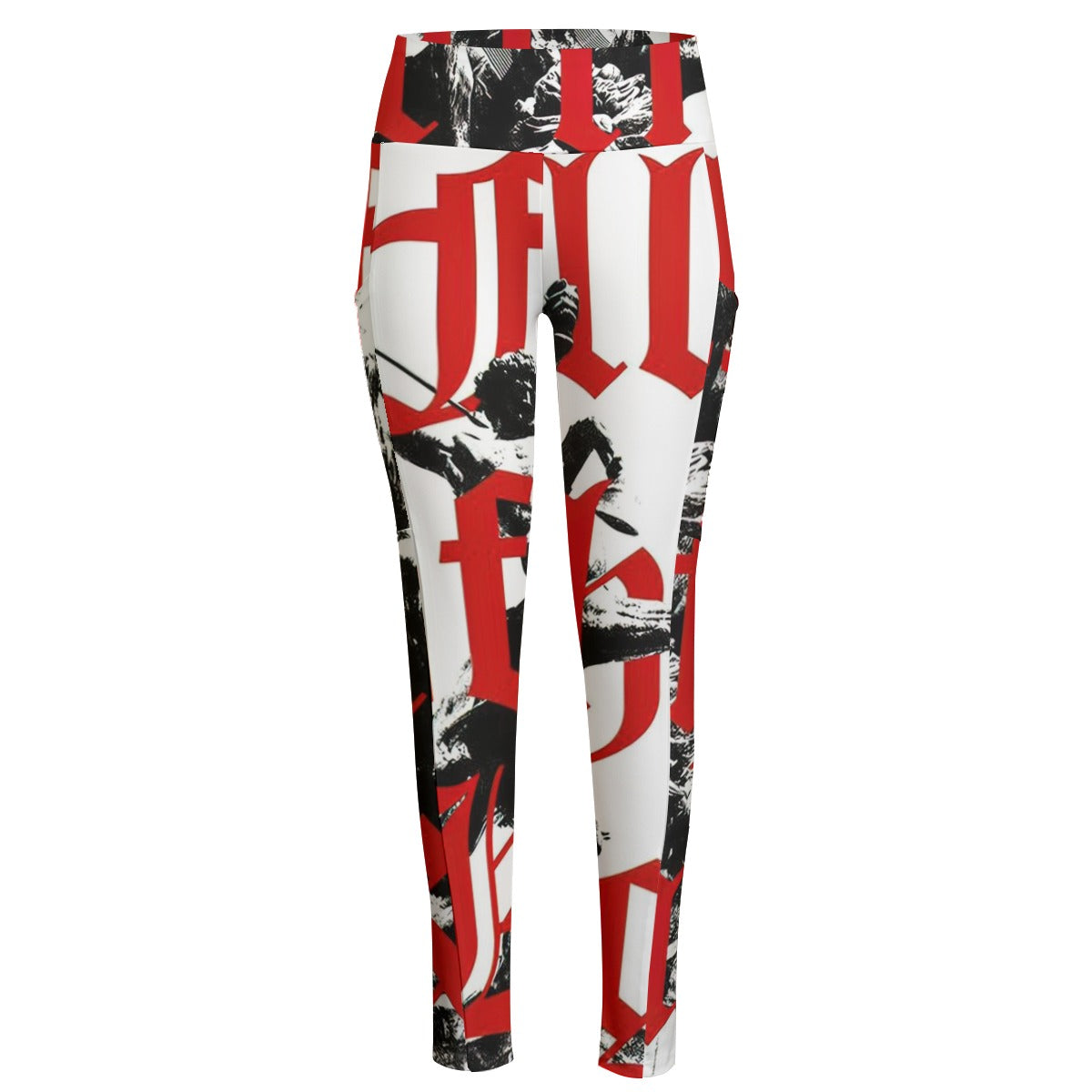 Ptahra B Women's White/Black Art/Red Lettering High Waist Leggings With Side Pocket