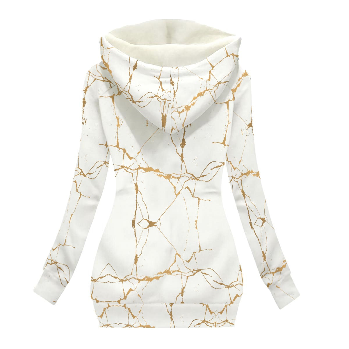 Ptahra Women's White/Yellow Gold Granite Design Long Jacket With Fleece Lining