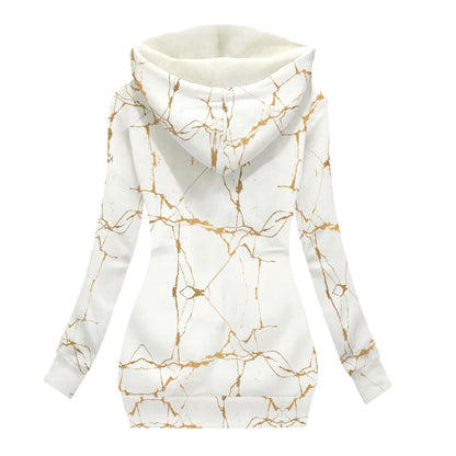 Ptahra Women's White/Yellow Gold Granite Design Long Jacket With Fleece Lining