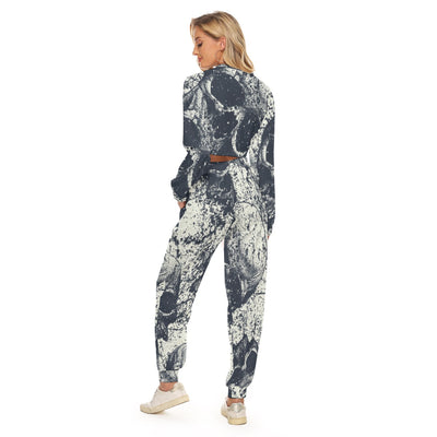 Ptahra B Women's Casual Art Crop Sweatshirt Suit