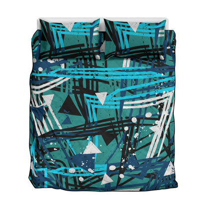 Ptahra B Multi-Color/Triangle/Line Design Quilt & Pillow Cases With Edge-wrapping Strips