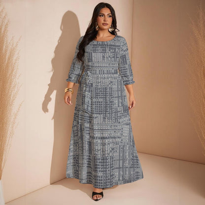 Ptahra Women’s Elegant Multi-Grey Pattern Maxi Dress