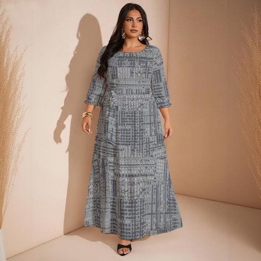 Ptahra Women’s Elegant Multi-Grey Pattern Maxi Dress