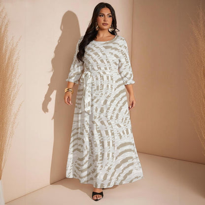 Ptahra Women’s White/Light Brown Circle Design Maxi Dress