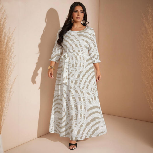 Ptahra Women’s White/Light Brown Circle Design Maxi Dress