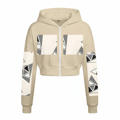 Ptahra Women’s Beige/Black Triangular Design Tracksuit With Fleece