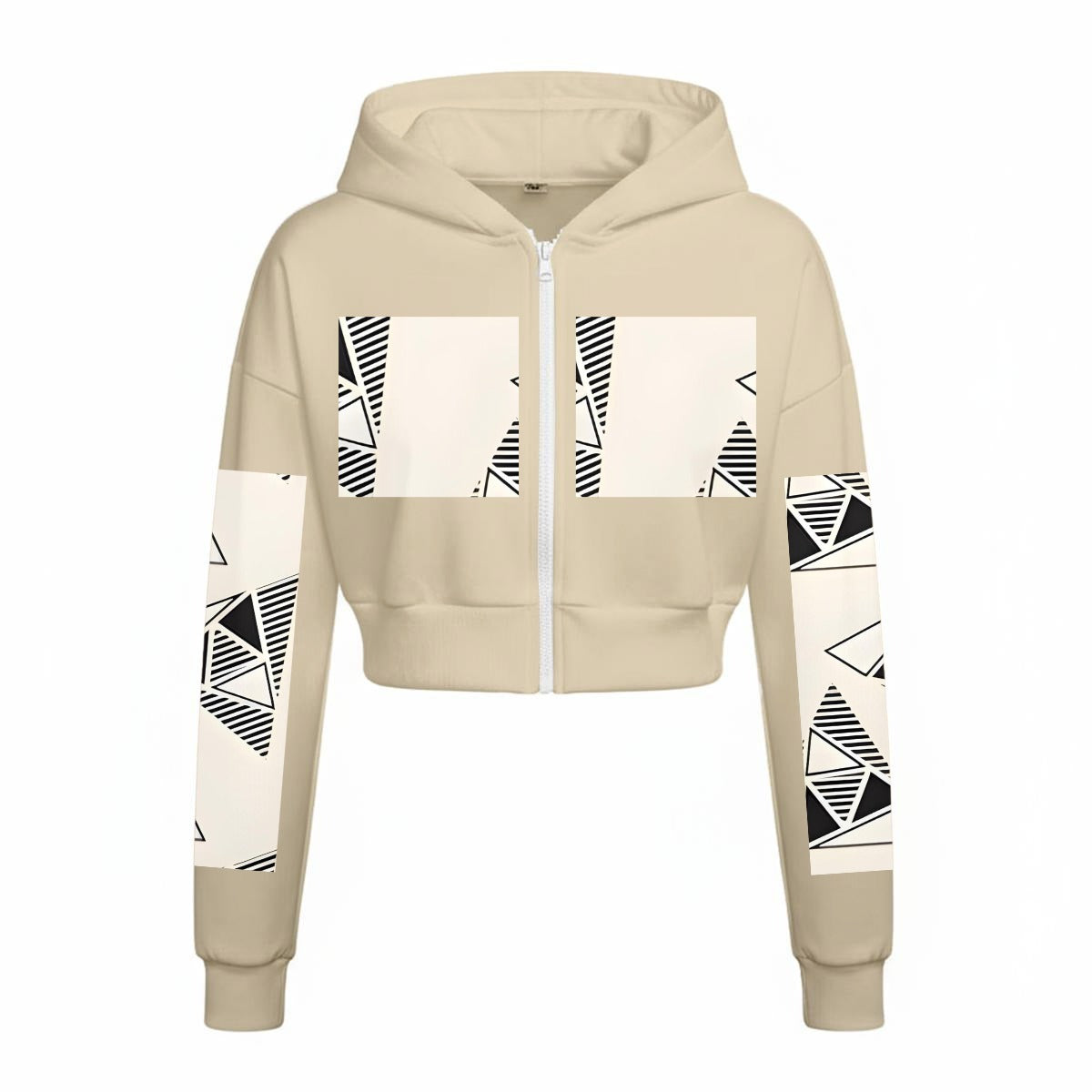 Ptahra Women’s Beige/Black Triangular Design Tracksuit With Fleece