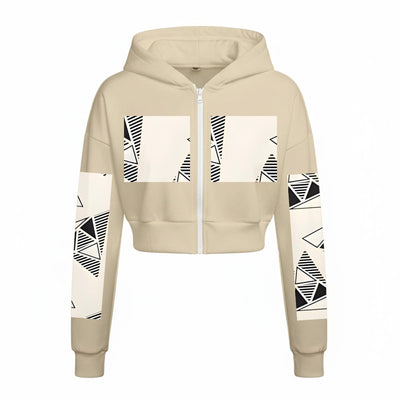 Ptahra Women’s Beige/Black Triangular Design Tracksuit With Fleece