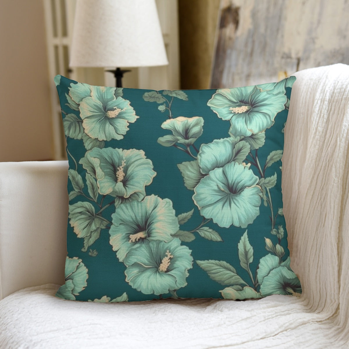 Ptahra B Dark Turquoise Floral Couch Pillow with Pillow Inserts