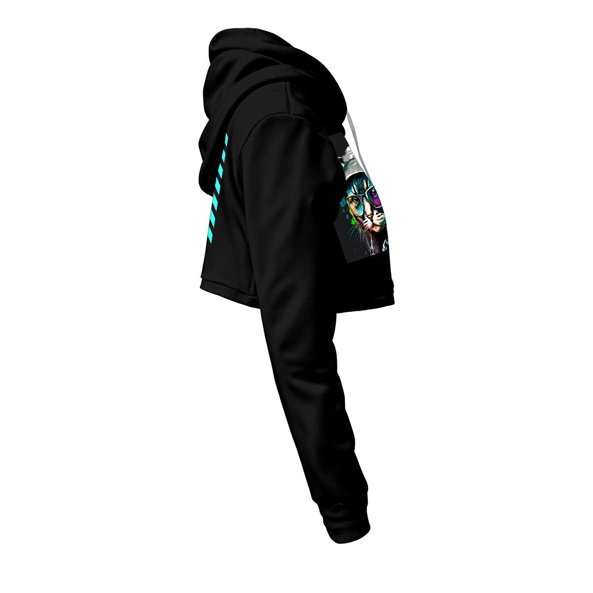 Ptahra Women's Black/Cat Graphic Cropped Hoodie