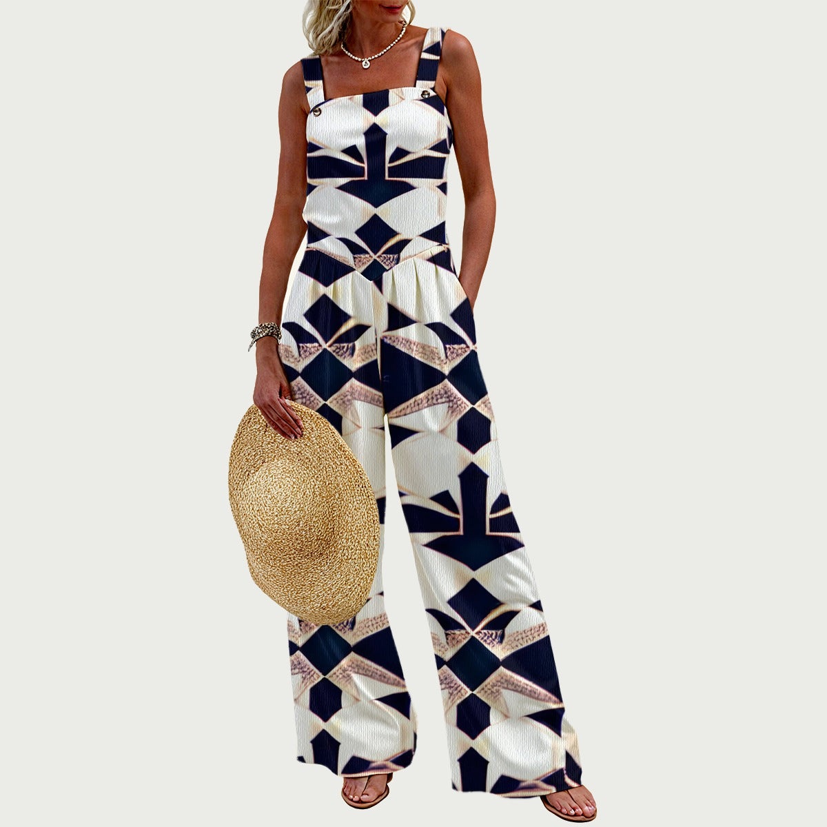 Ptahra B Women's Multi-Color Design Wide-Leg Jumpsuit