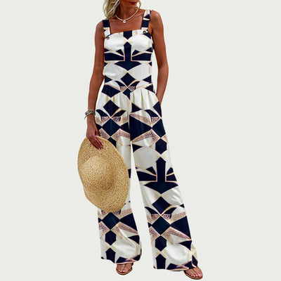 Ptahra B Women's Multi-Color Design Wide-Leg Jumpsuit