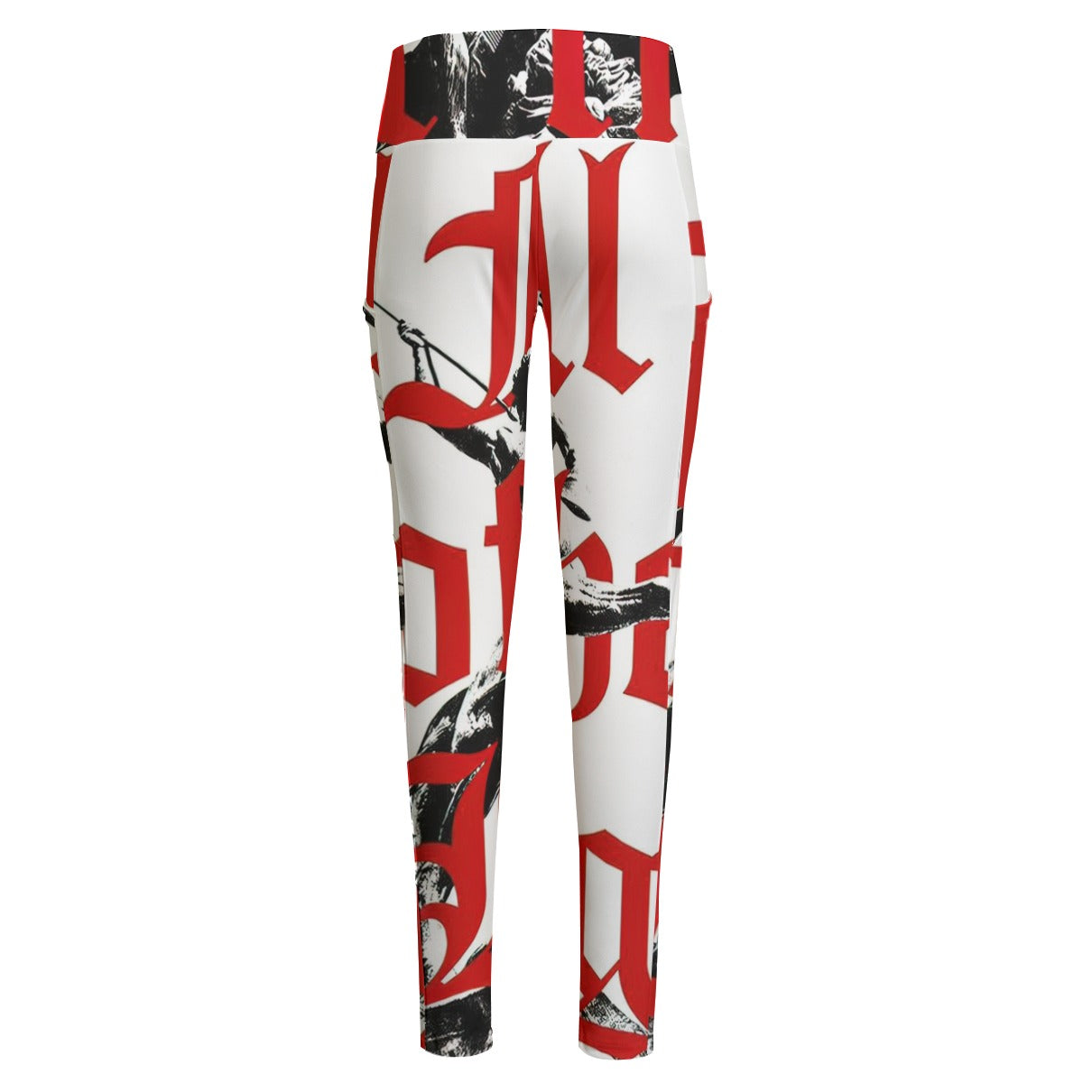 Ptahra B Women's White/Black Art/Red Lettering High Waist Leggings With Side Pocket