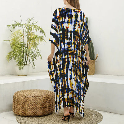 Ptahra B Women's Muti-Color Dye Imitation Silk V-neck Kaftan Robe