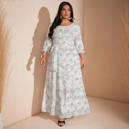 Ptahra Women’s White/Grey Pattern Maxi Dress