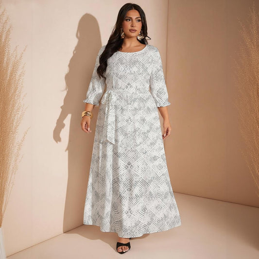Ptahra Women’s White/Grey Pattern Maxi Dress