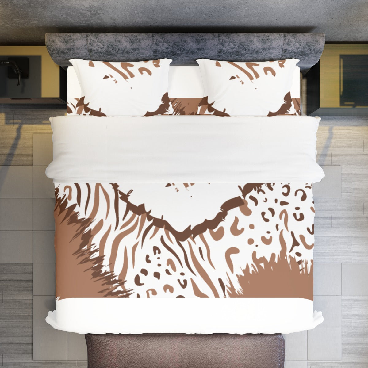 Ptahra B Brown African Animal Style Four-piece Duvet Cover Set