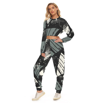 Ptahra B Women's Black/Grey/White Graphic/ Sporty Crop Sweatshirt Suit