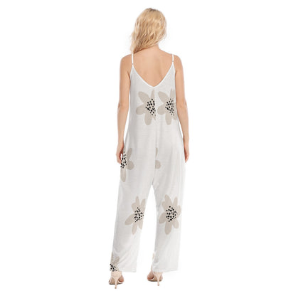 Ptahra Women's Casual White Floral Loose Cami Jumpsuit