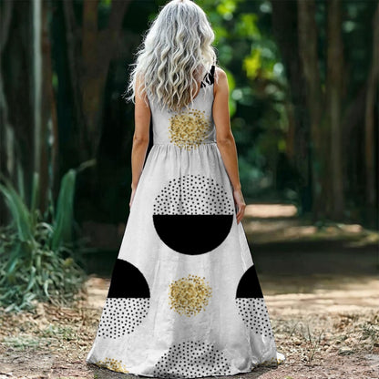 Ptahra B Women’s Circle Modern Design Sleeveless Maxi Dress