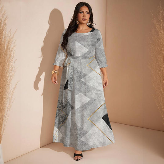 Ptahra Women’s Grey/Black with Gold Maxi Dress