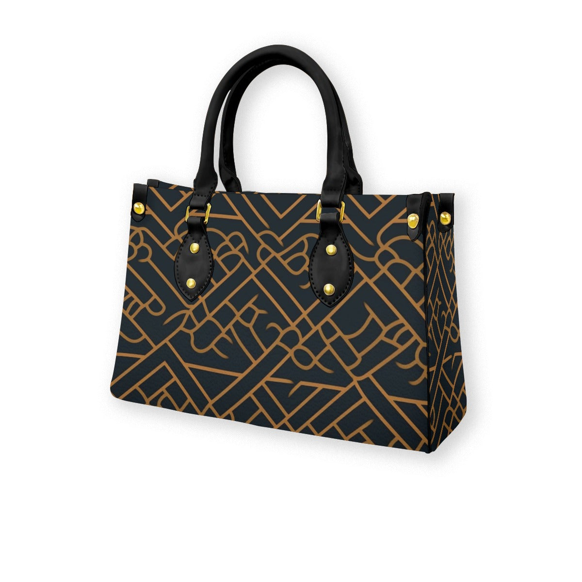Ptahra B Women's Black/Line Pattern Tote Bag with Black Handle