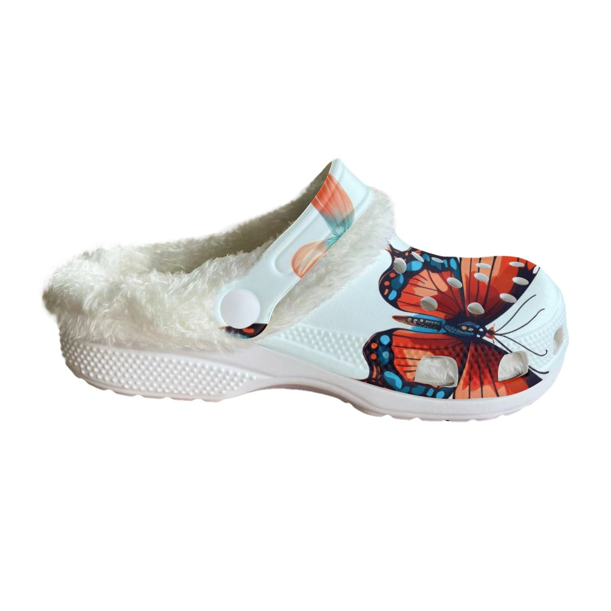 Ptahra B Women's Light Blue/Multi-Butterfly Classic Clogs with Fleece