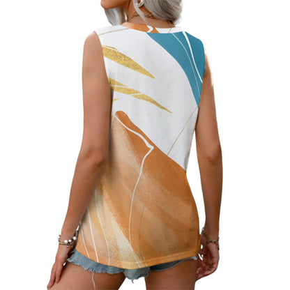 Ptahra B Brown/White/Blue Design Women's Sports Vest