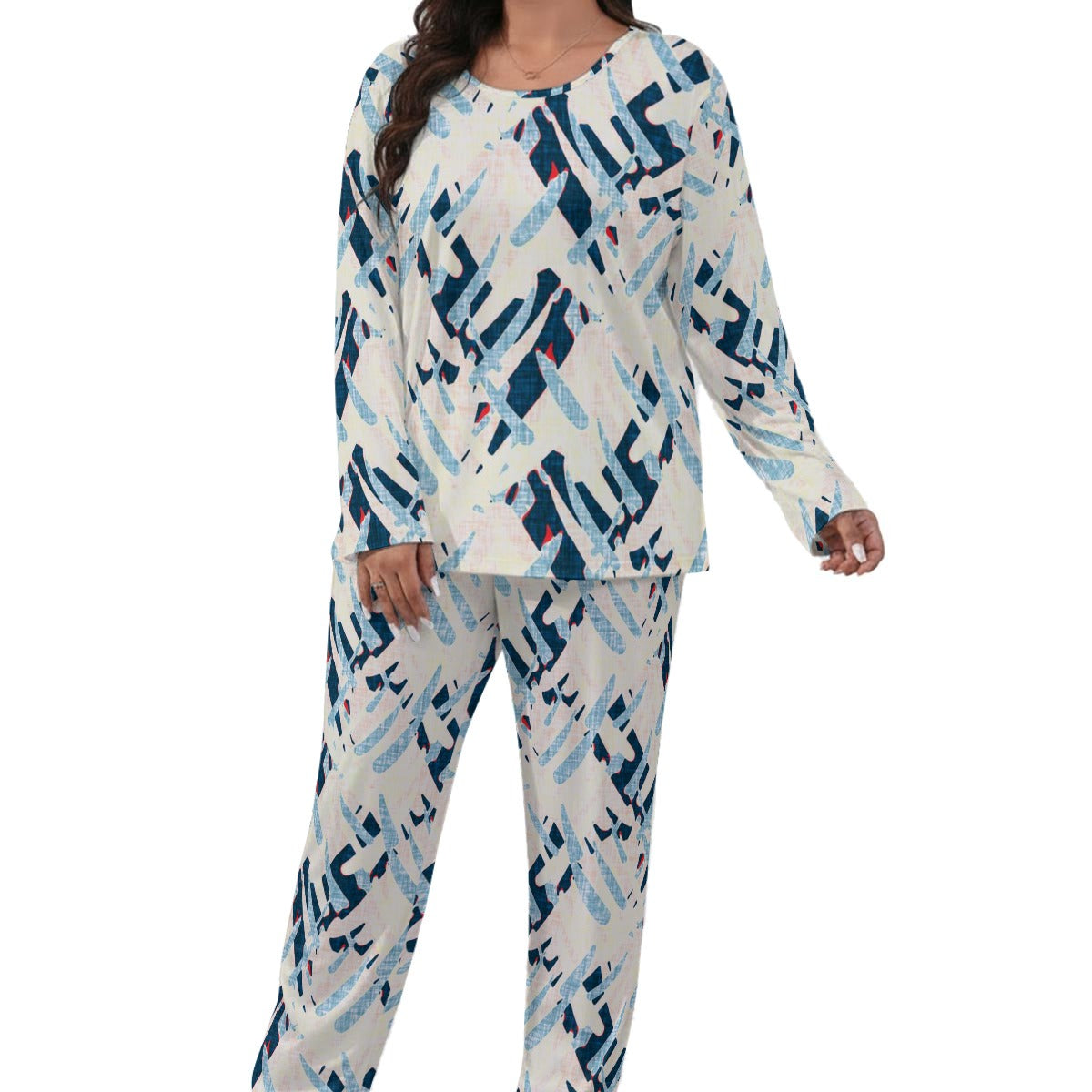 Ptahra Women’s White Multi-Blue Pattern Loungewear Set