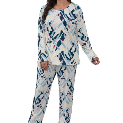 Ptahra Women’s White Multi-Blue Pattern Loungewear Set